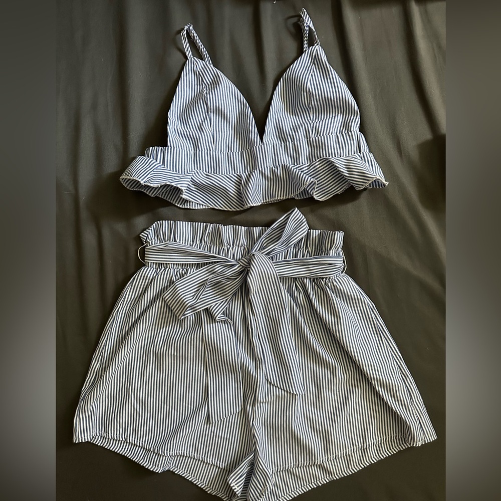 Tank and Shorts Set - Blue pinstripes